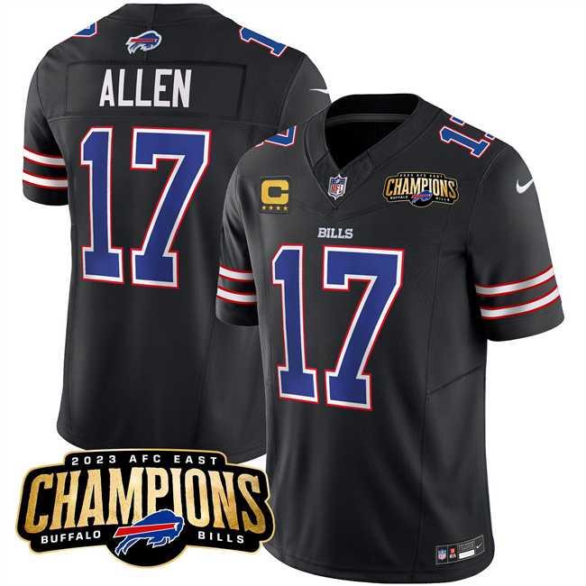 Men & Women & Youth Buffalo Bills #17 Josh Allen Black 2023 F.U.S.E. AFC East Champions With 4-star C Ptach Stitched Jersey